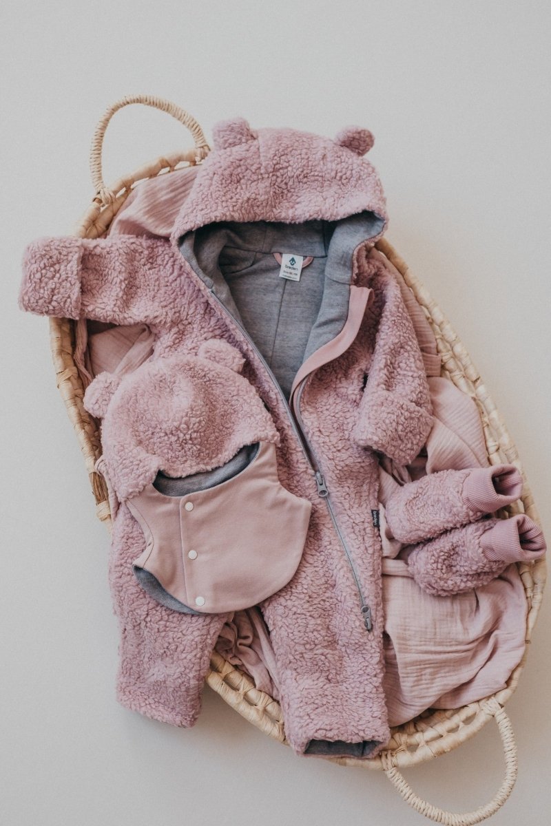 Merino Wool & Cotton Teddy Hooded Baby Hat (Theo) - Tiny Tugz™