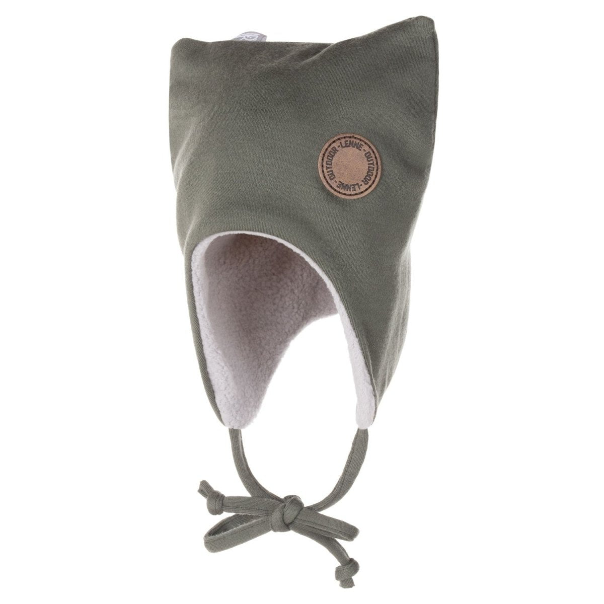 Merino Wool Tie-Up Baby Hat – Khaki Green - Tiny Tugz™