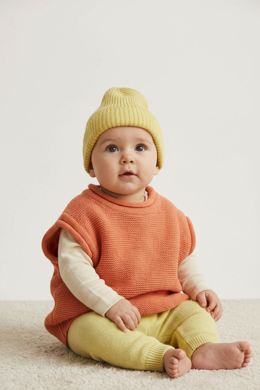 Knitted Merino Wool Baby Hat - Lemonade
