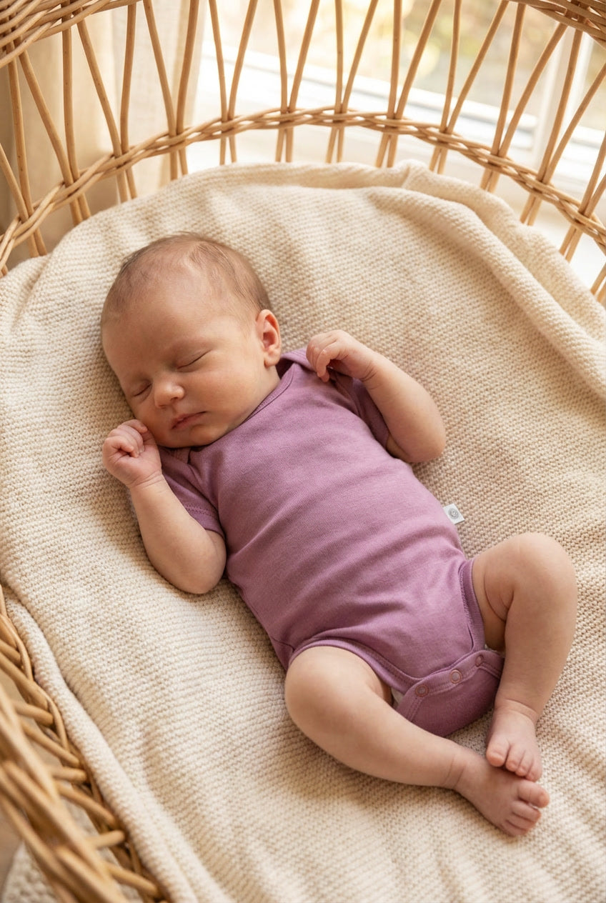 Wool Romper, Short Sleeve - Merino Wool - Lavender Mist