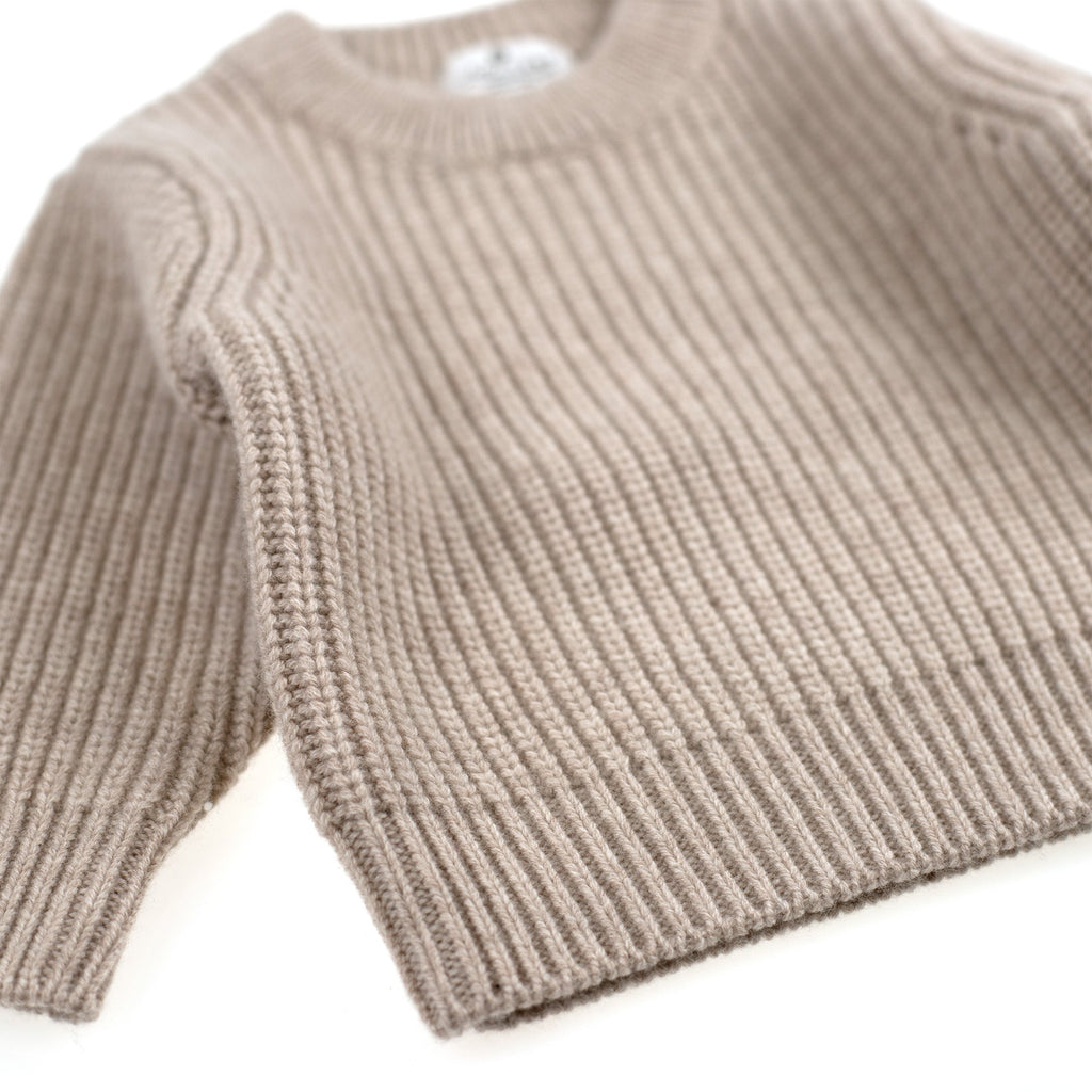 Knitted Wool Baby Sweater - Merino Wool - Garlic