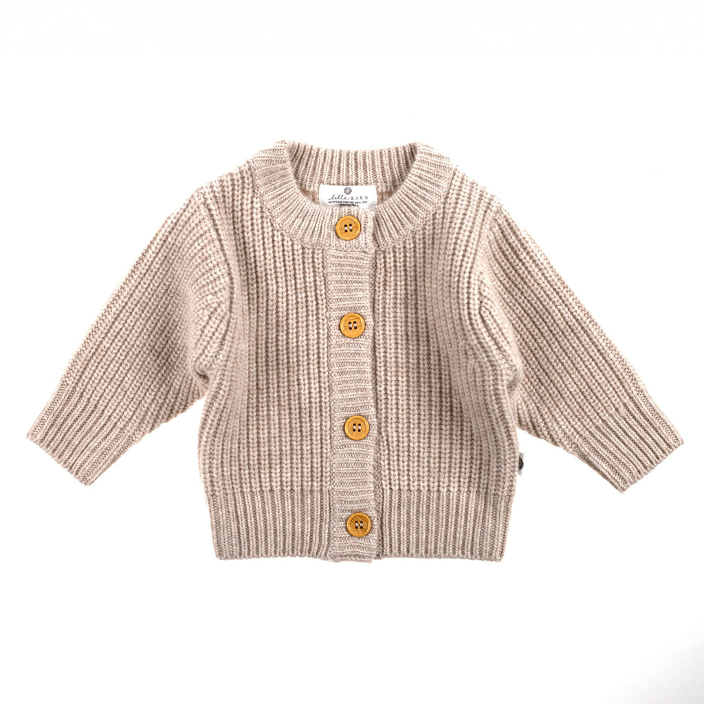 Knitted Wool Baby Cardigan - Merino Wool - Garlic