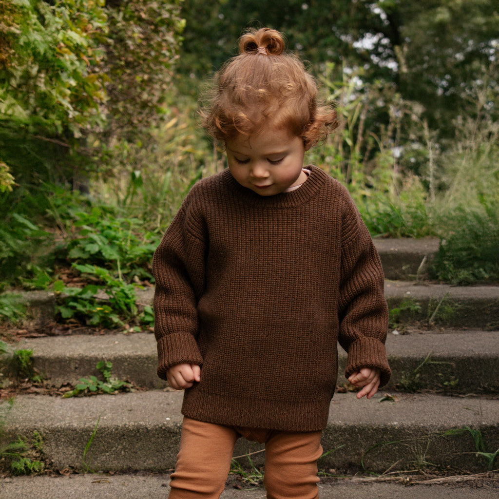 Knitted Wool Baby Sweater - Merino Wool - Brunette