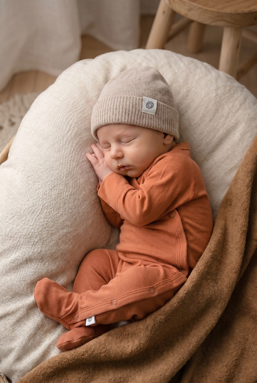 Wool Baby Footed Suit - Merino Wool - Coral Gold