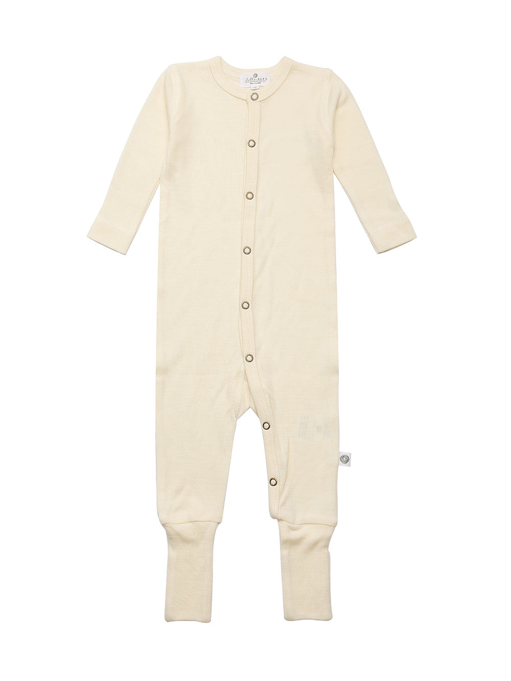 Wool Baby Playsuit - Merino Wool - Natural with fold-over feet