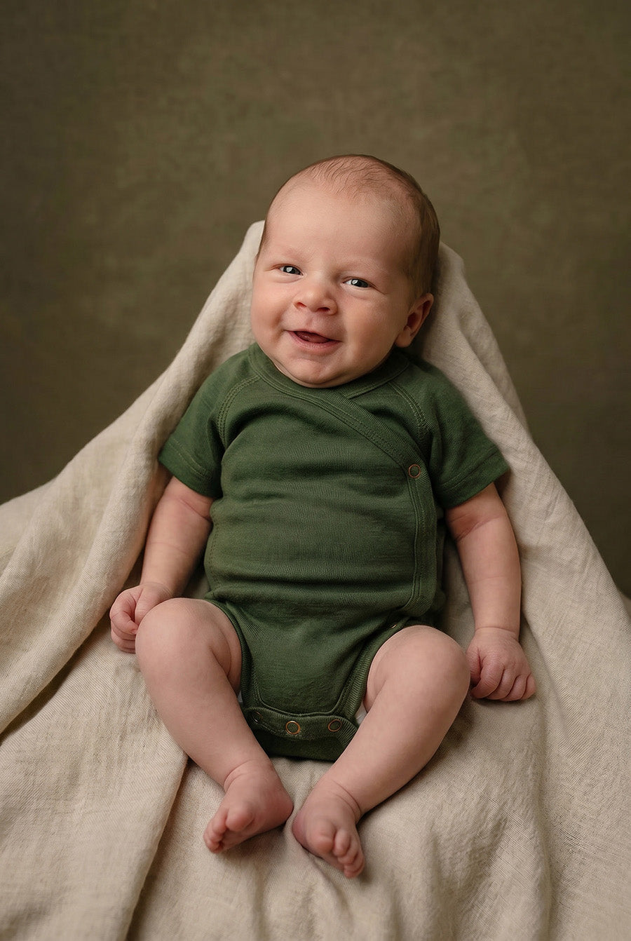 Wool Wrap Romper, Short Sleeve - Merino Wool - Rifle Green