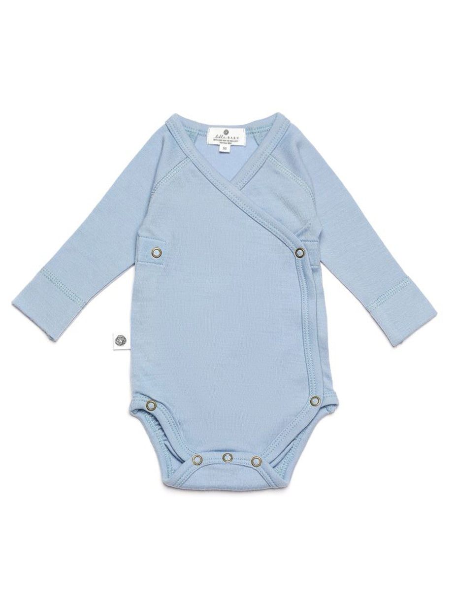 Wool Wrap Romper, Long Sleeve - Merino Wool - Blue Fog