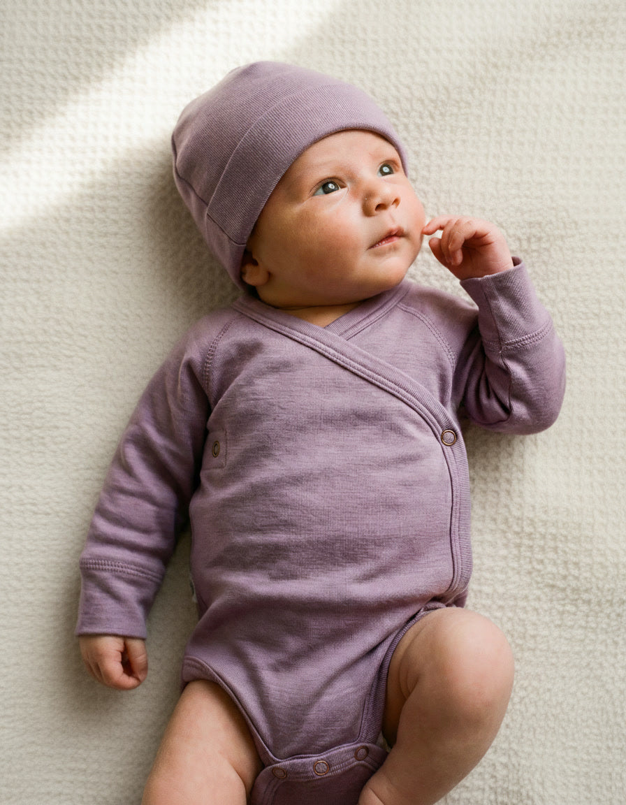 Wool Wrap Romper, Long Sleeve - Merino Wool - Lavender Mist