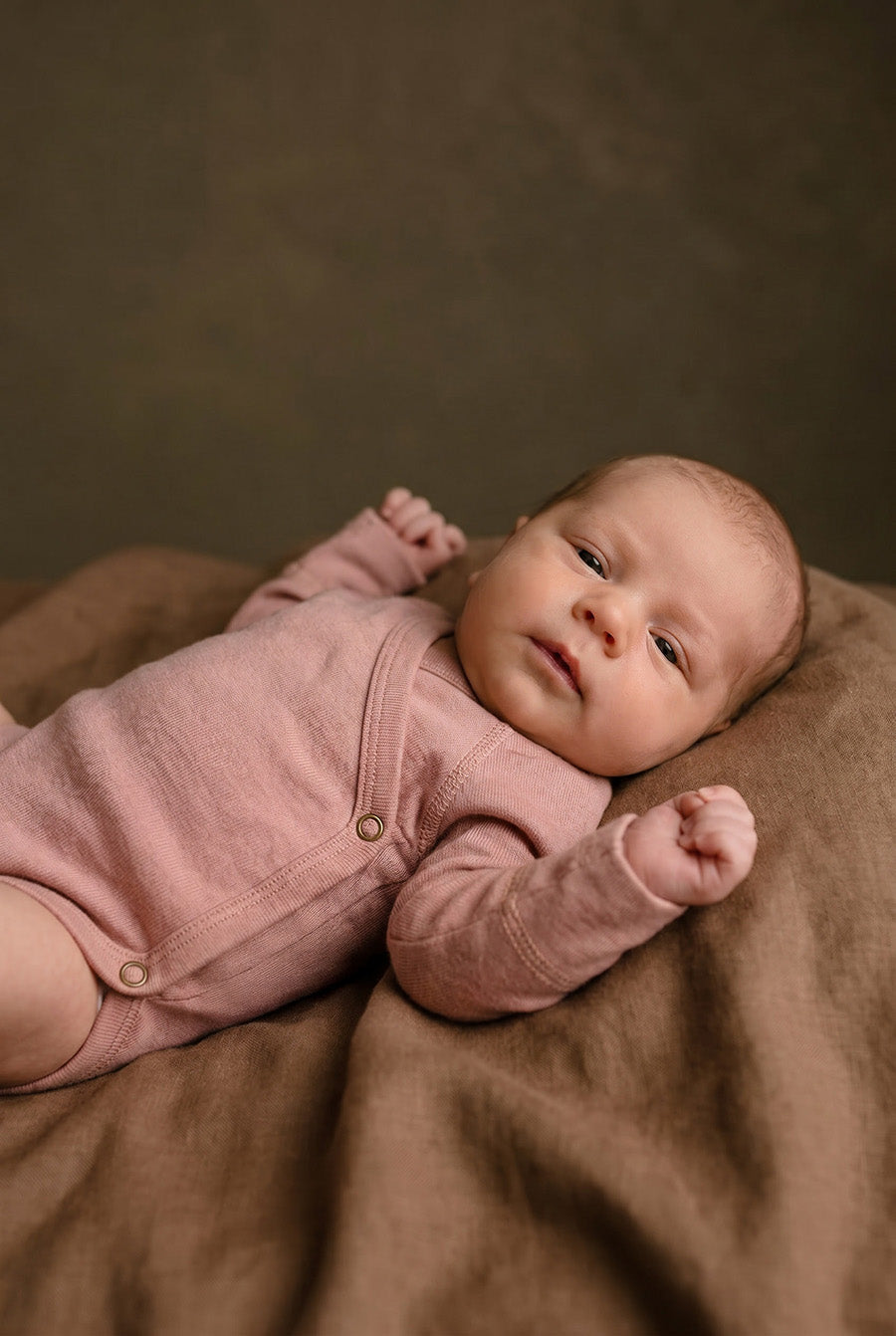 Wool Wrap Romper, Long Sleeve - Merino Wool - Misty Rose