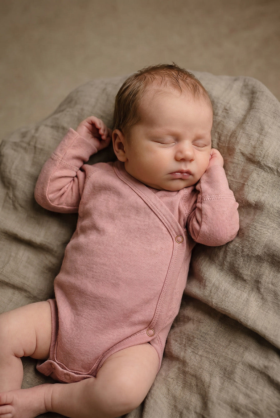 Wool Wrap Romper, Long Sleeve - Merino Wool - Misty Rose