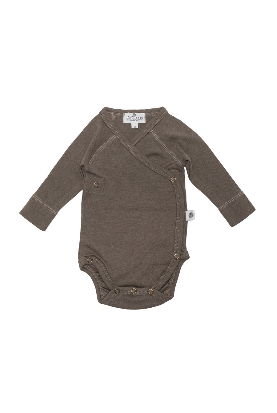 Wool Wrap Romper, Long Sleeve - Merino Wool - Walnut