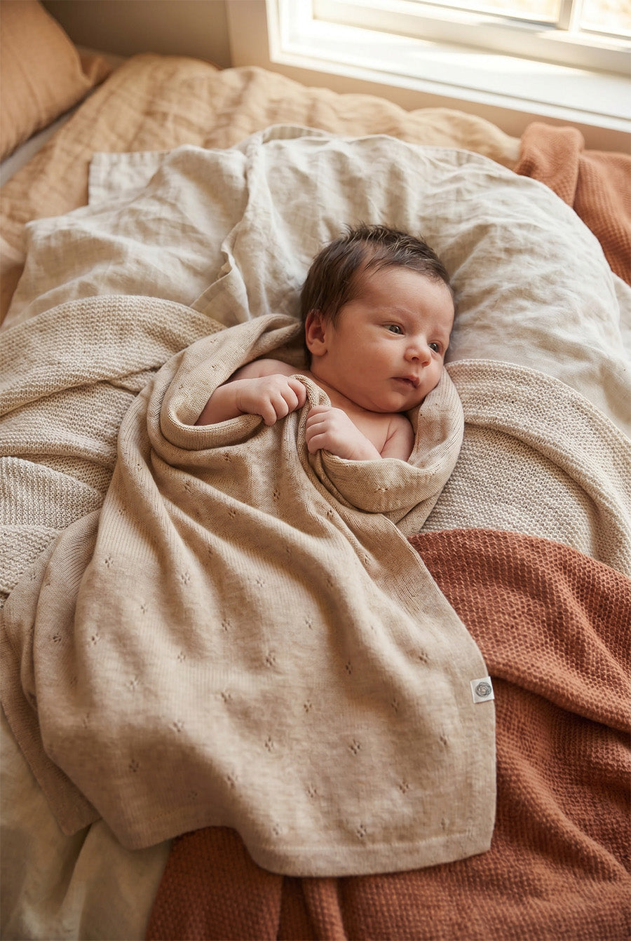 Wool Baby/Children's Blanket / Swaddle Blanket - Pointelle Knit - Merino Wool - Garlic