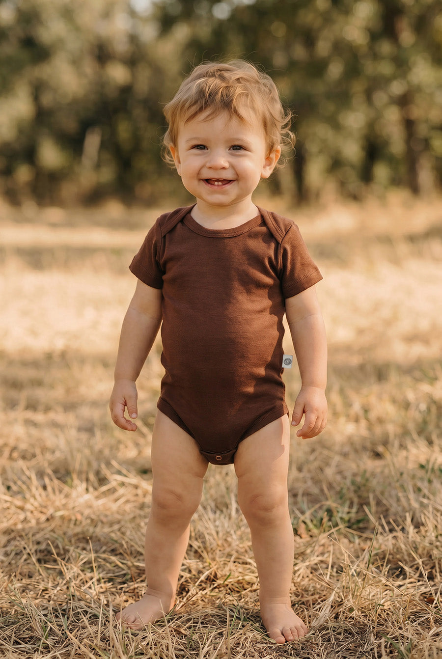 Wool Romper, Short Sleeve - Merino Wool - Cinnamon
