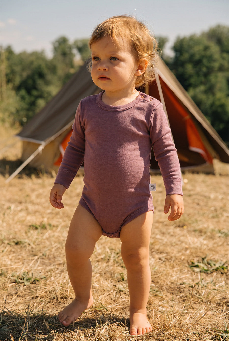 Wool Romper, Long Sleeve - Merino Wool - Grape Shake