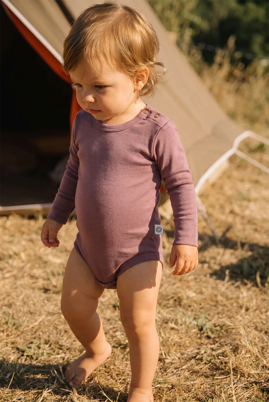 Wool Romper, Long Sleeve - Merino Wool - Grape Shake