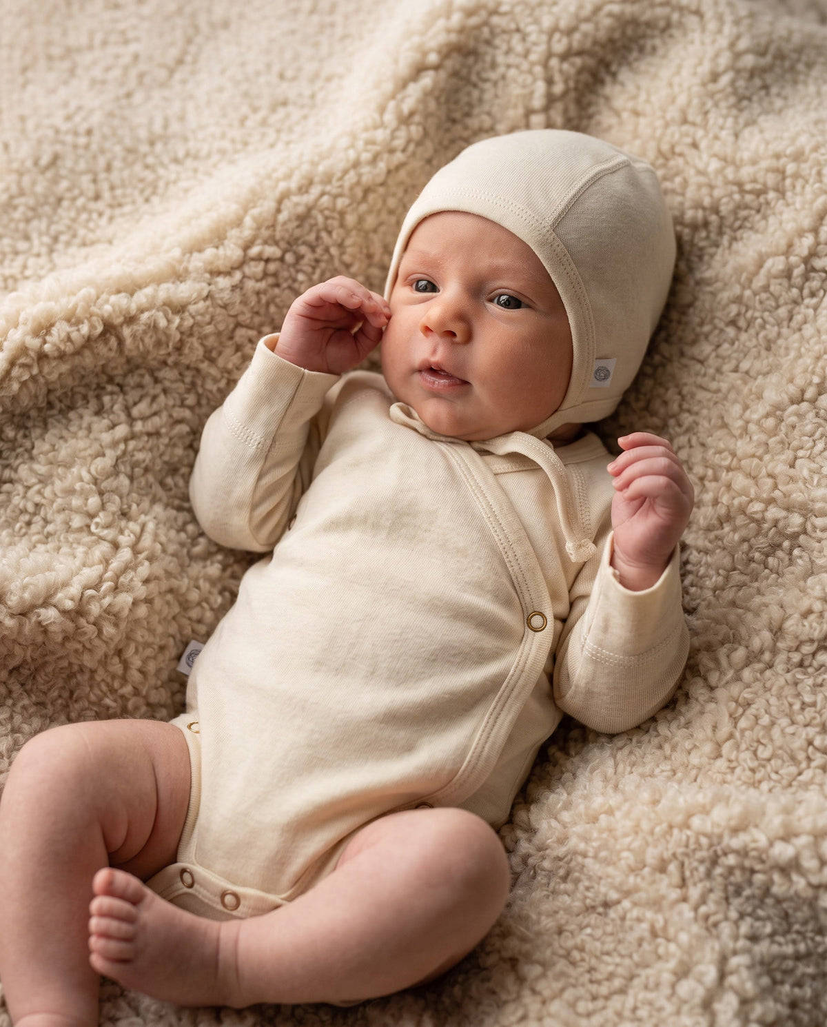 Wool Wrap Romper, Long Sleeve - Merino Wool - Natural
