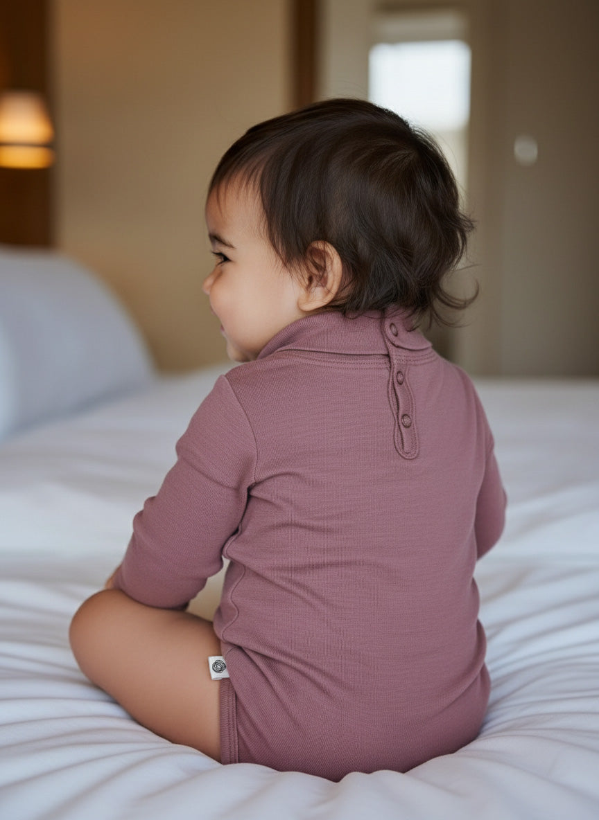 Wool Romper, Long Sleeve, Turtleneck - Merino Wool - Lavender Mist