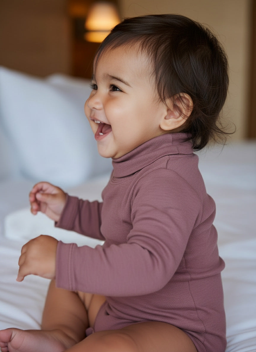 Wool Romper, Long Sleeve, Turtleneck - Merino Wool - Lavender Mist