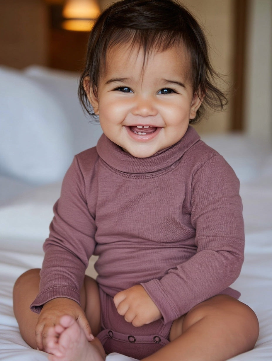 Wool Romper, Long Sleeve, Turtleneck - Merino Wool - Lavender Mist