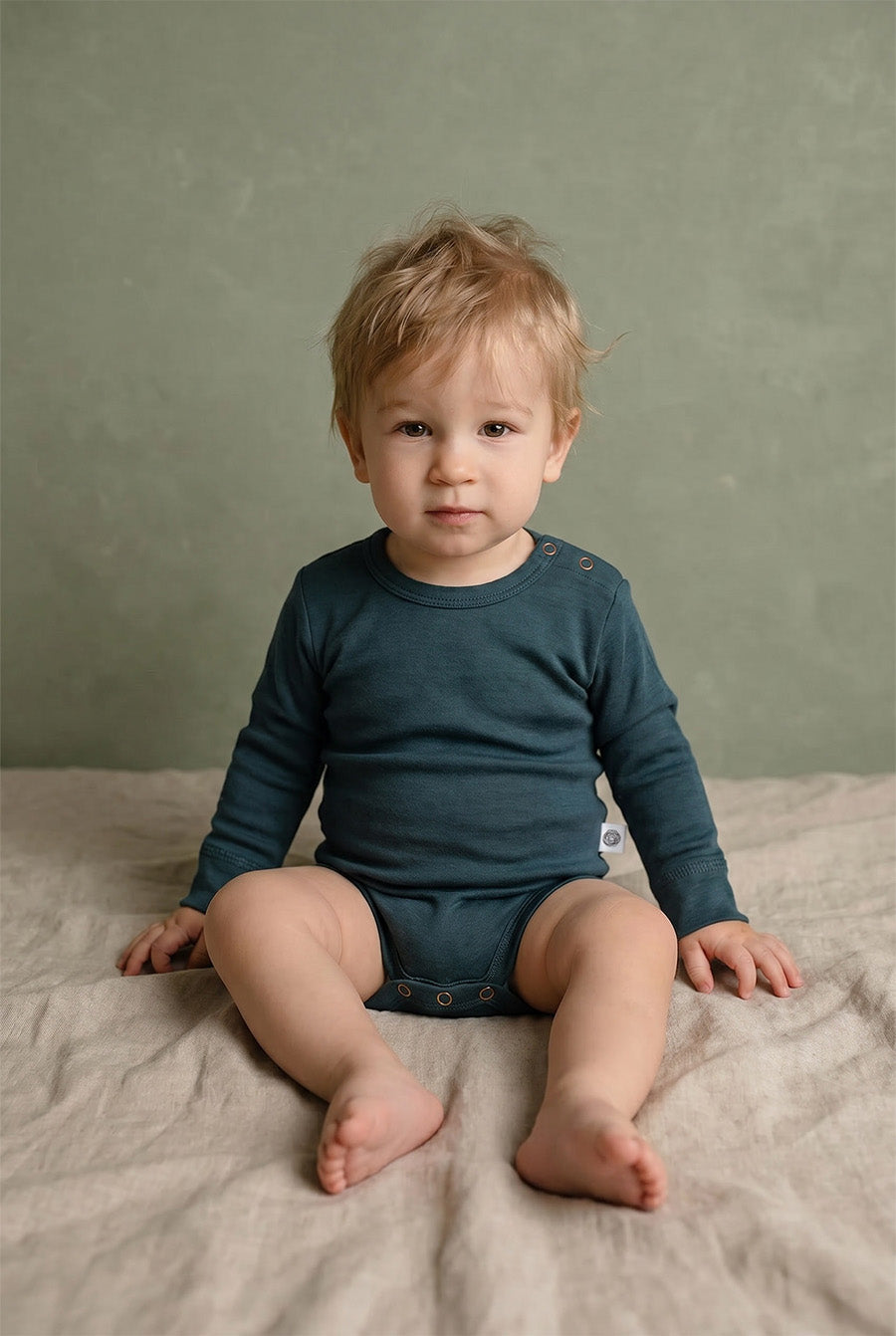 Wool Romper, Long Sleeve - Merino Wool - Orion Blue