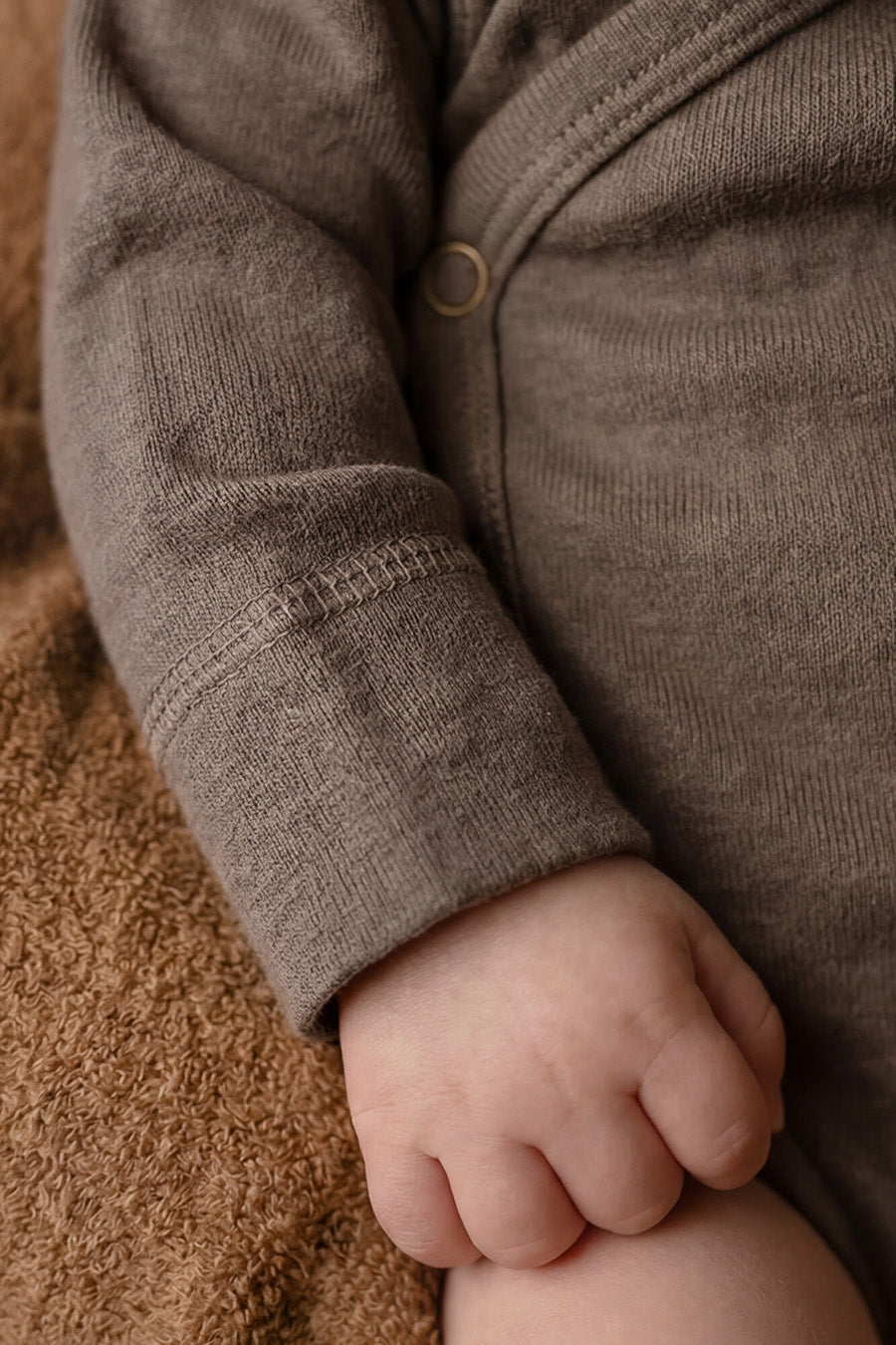Wool Wrap Romper, Long Sleeve - Merino Wool - Walnut
