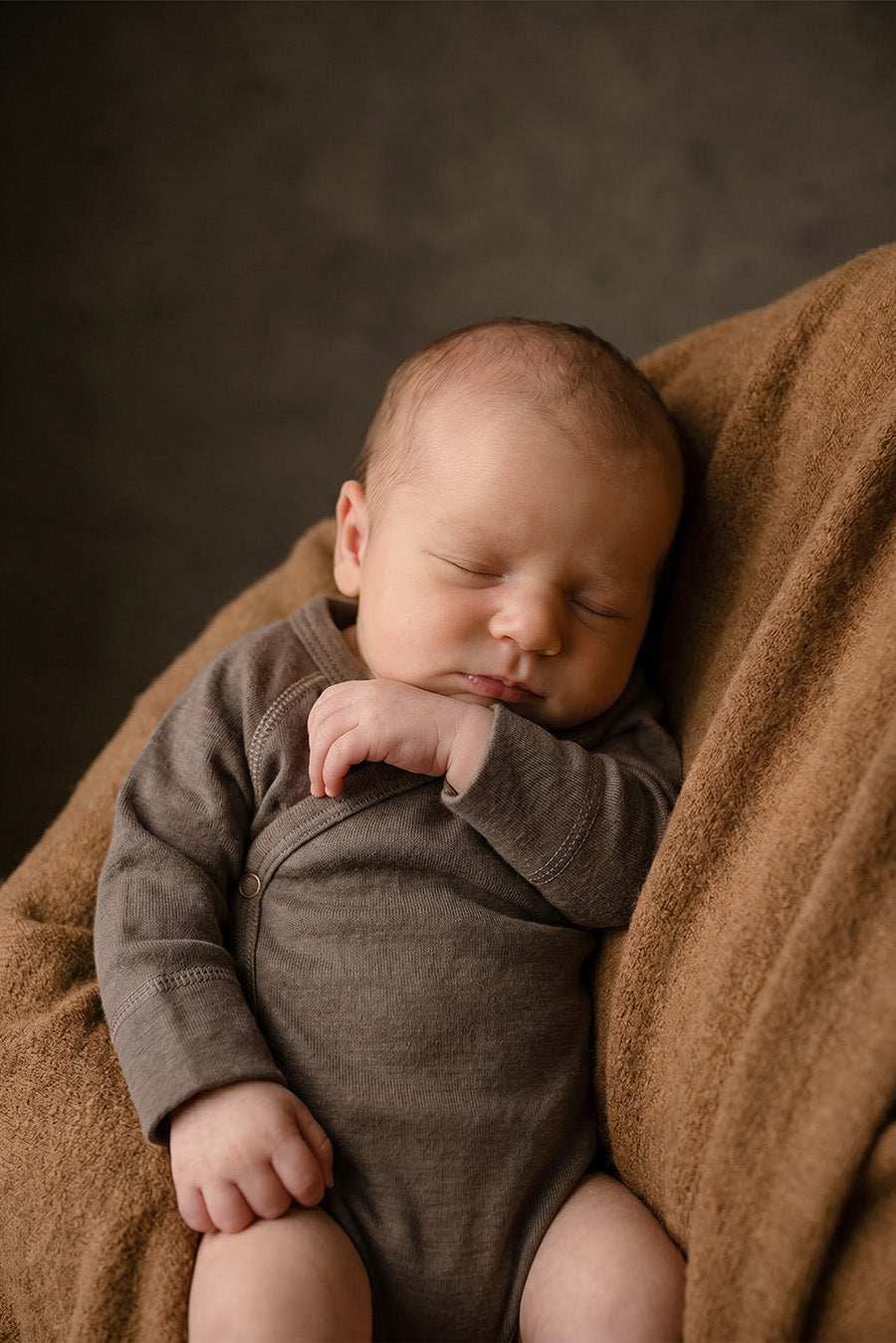 Wool Wrap Romper, Long Sleeve - Merino Wool - Walnut