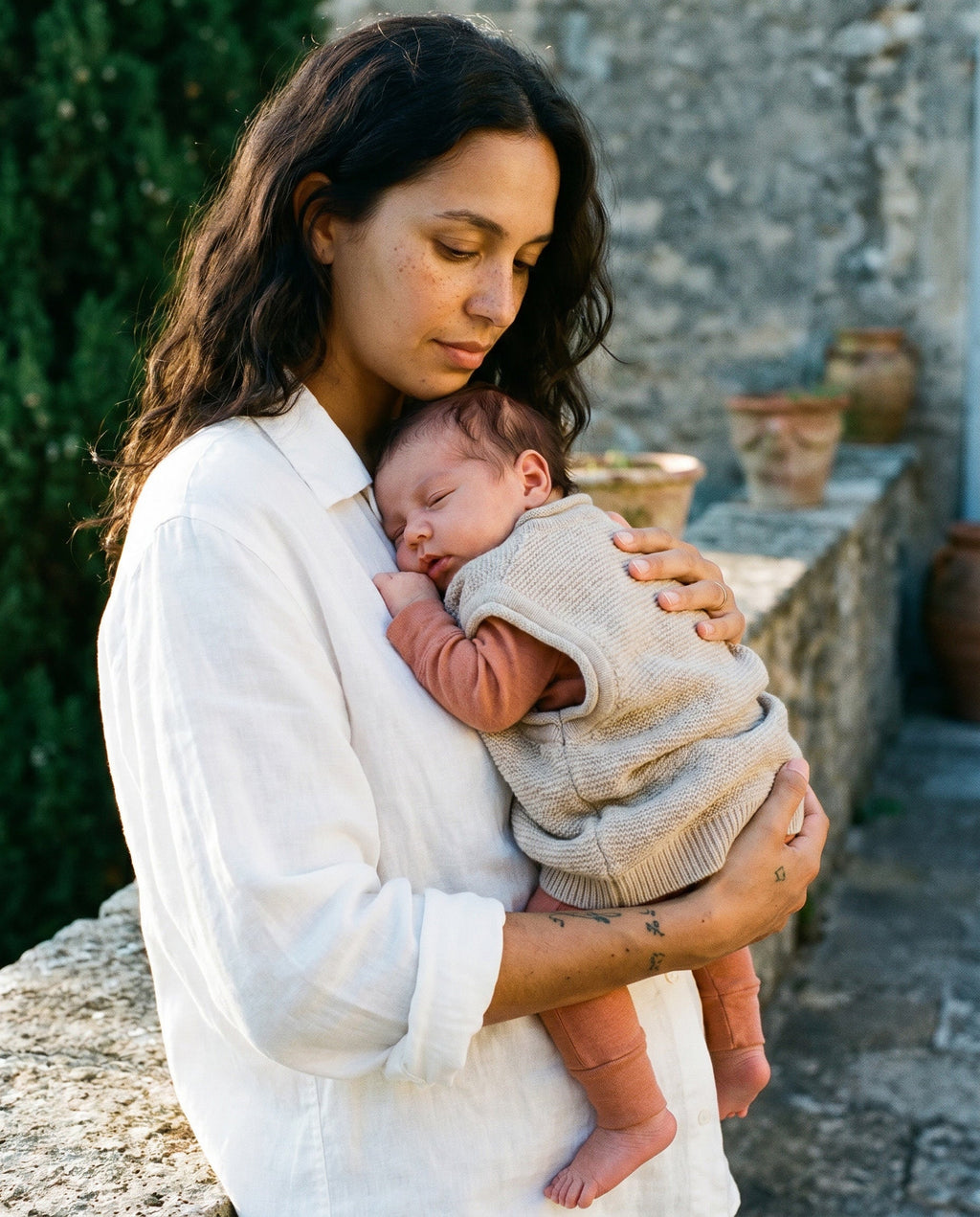 Knitted Merino Wool Baby Spencer - Garlic