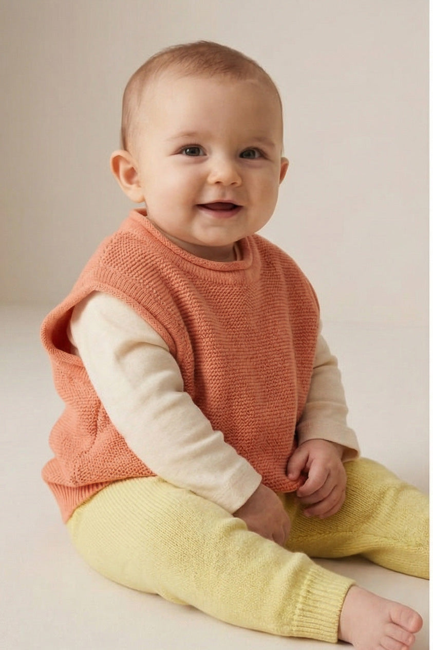 Knitted Merino Wool Baby Spencer - Peach Fuzz