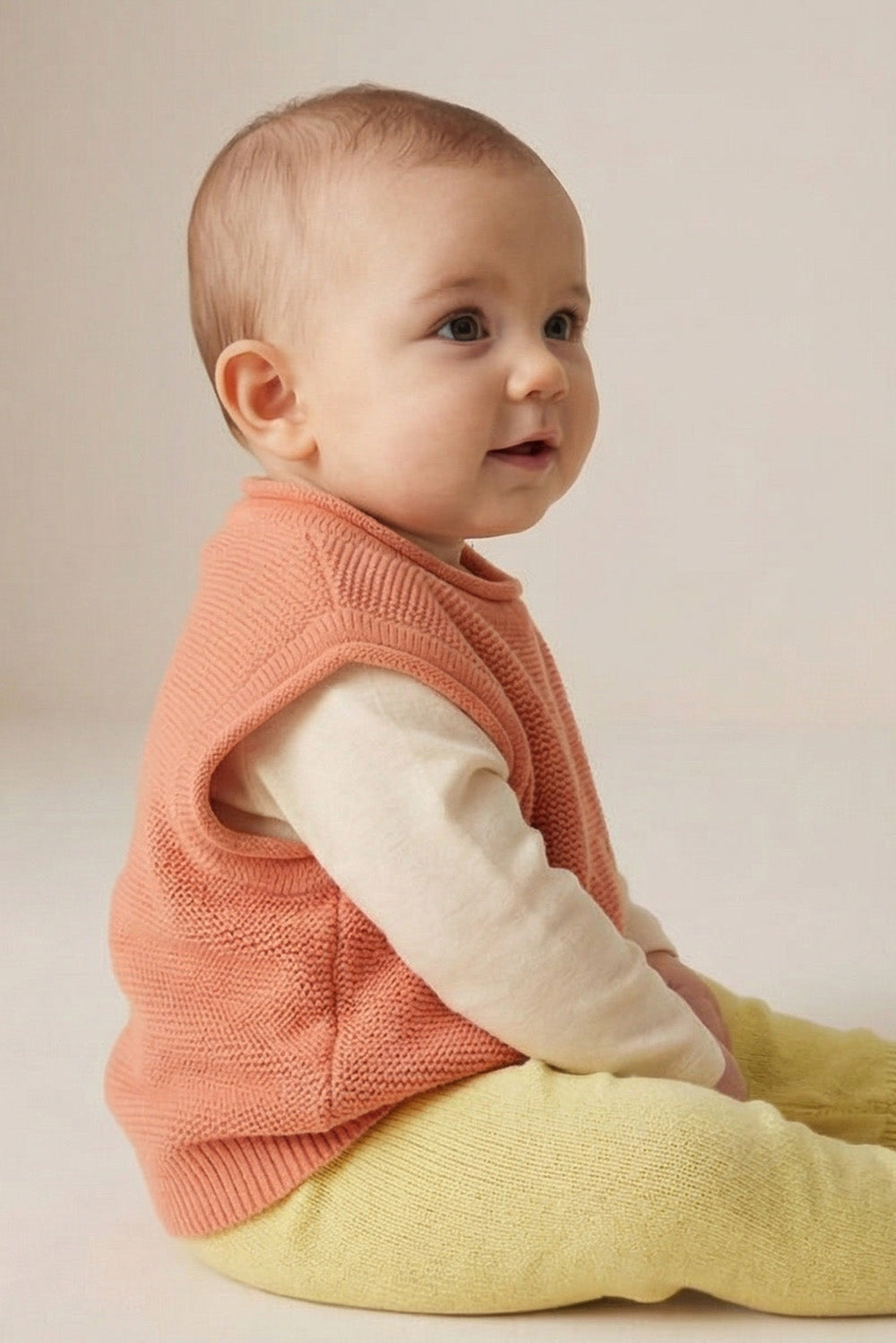 Knitted Merino Wool Baby Spencer - Peach Fuzz