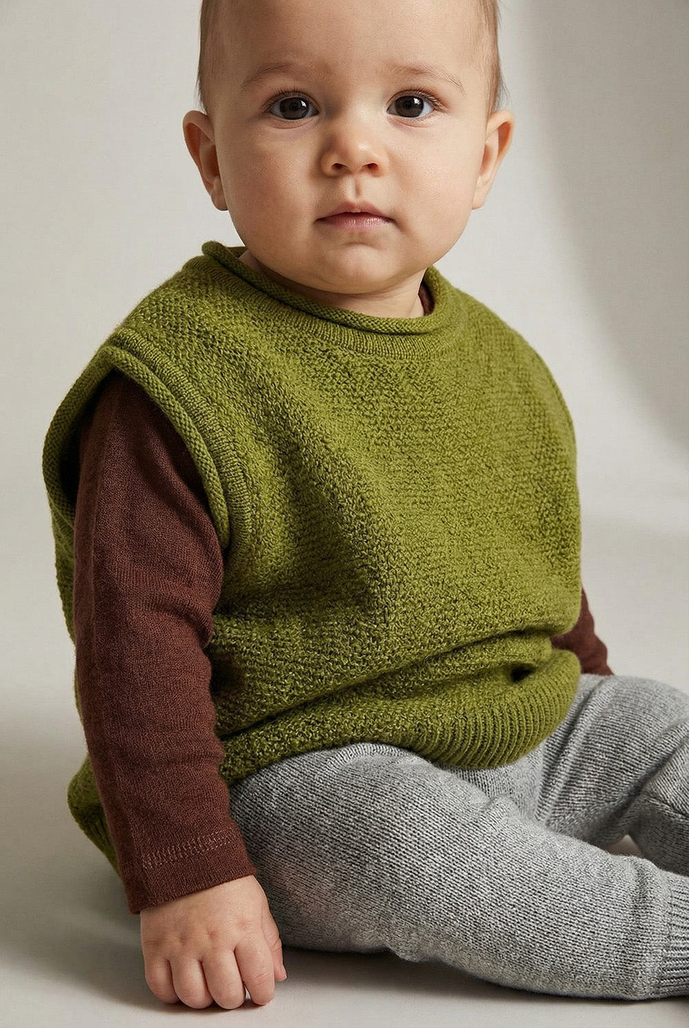 Knitted Merino Wool Baby Spencer - Pickle