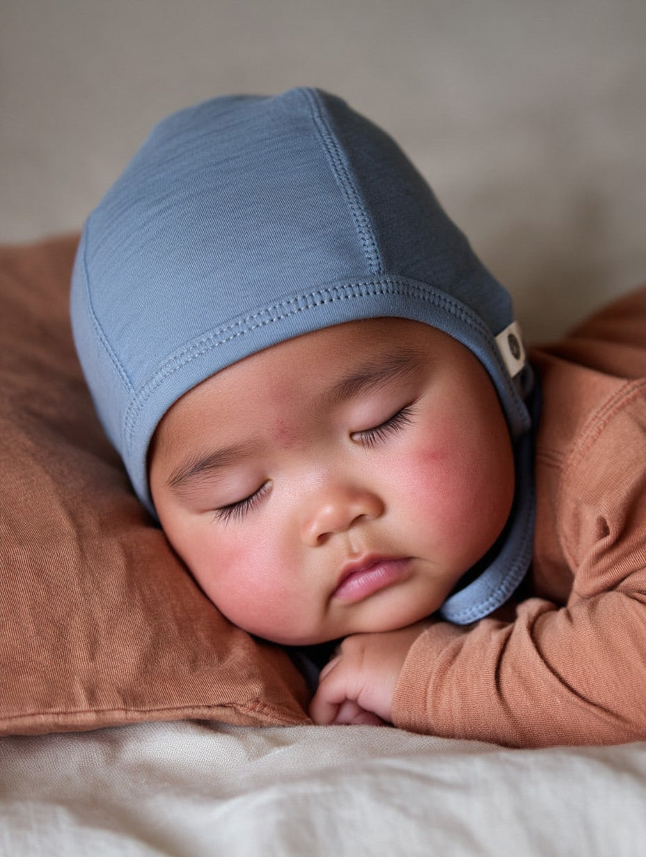 Baby Wool Bow Hat - Merino Wool - Blue Fog