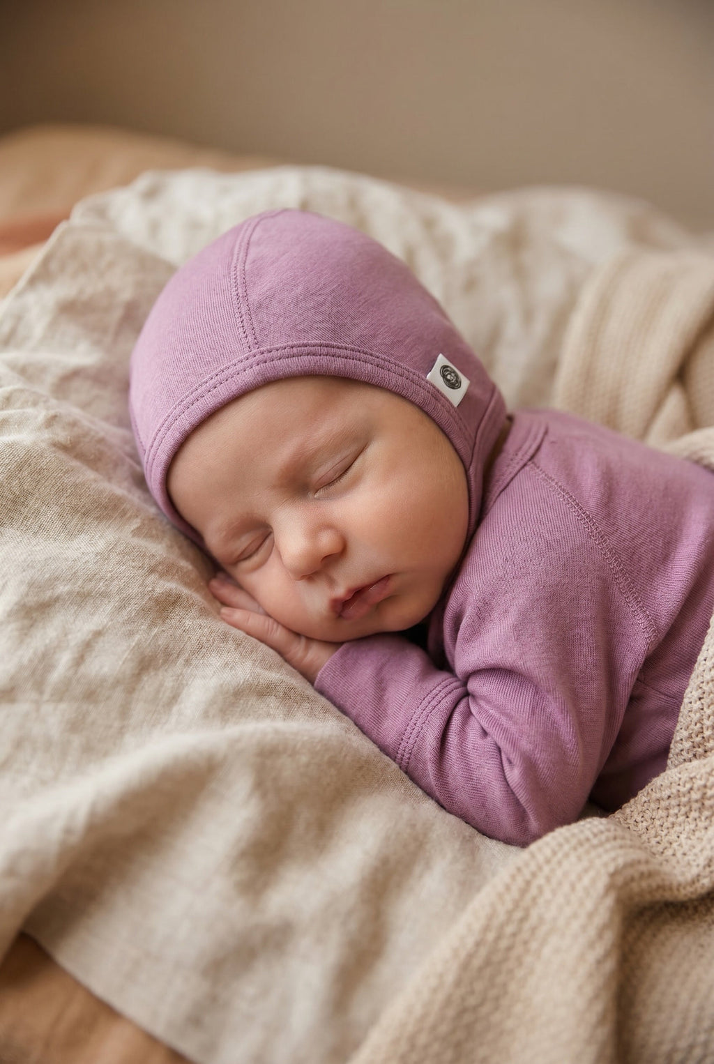 Baby Wool Bow Hat - Merino Wool - Lavender Mist