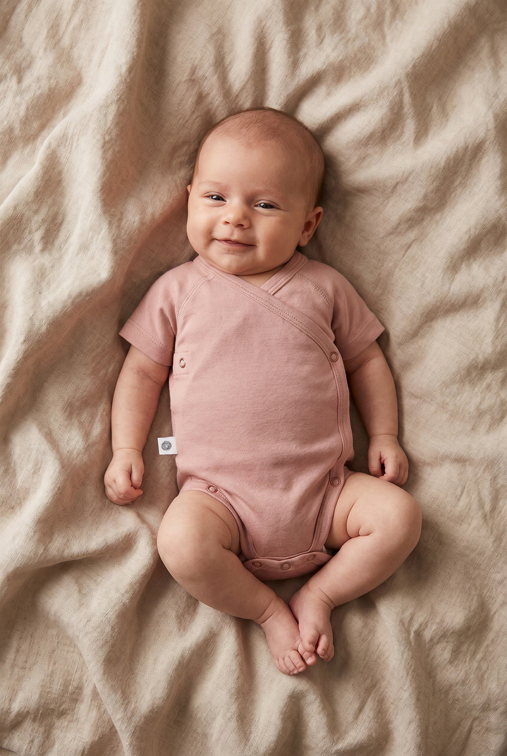 Wool Wrap Romper, Short Sleeve - Merino Wool - Misty Rose