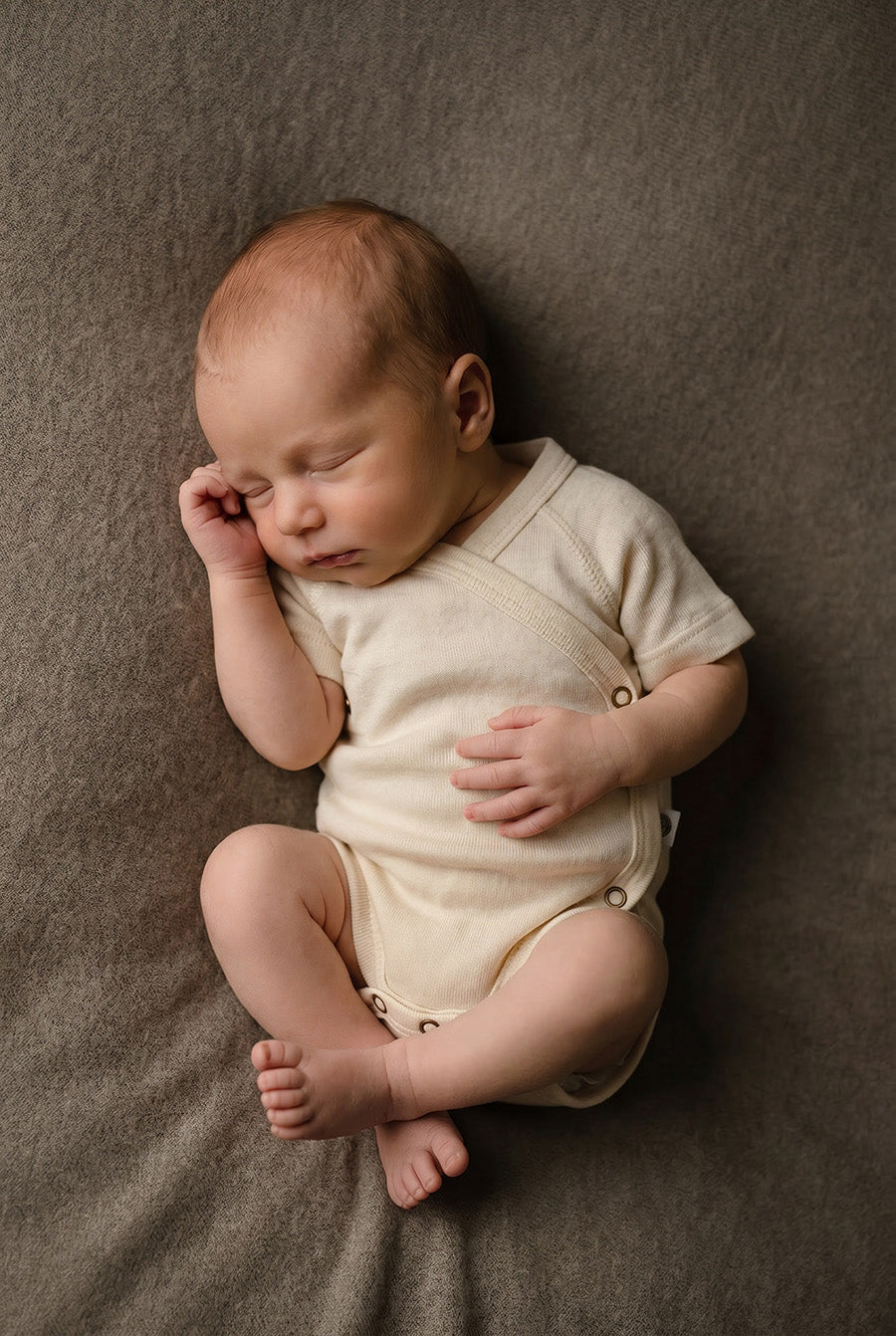 Wool Wrap Romper, Short Sleeve - Merino Wool - Natural
