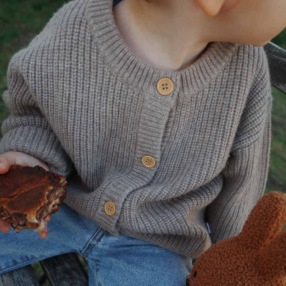 Knitted Wool Baby Cardigan - Merino Wool - Cobble