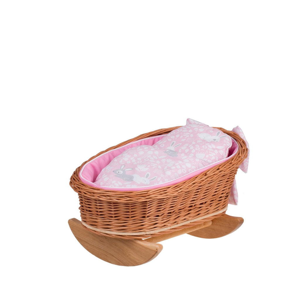 Mimi Wicker Cradle For Dolls With Pink Lining, Pillow And Duvet – handwoven Polish wicker cradle, made in Poland