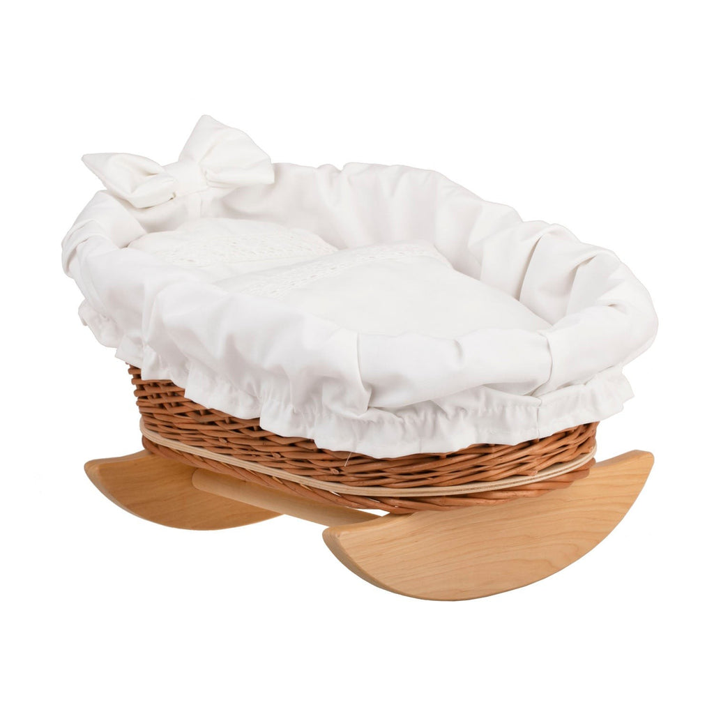 Mimi Wicker Cradle For Dolls With White Lining, Pillow And Duvet – handwoven Polish wicker cradle, made in Poland