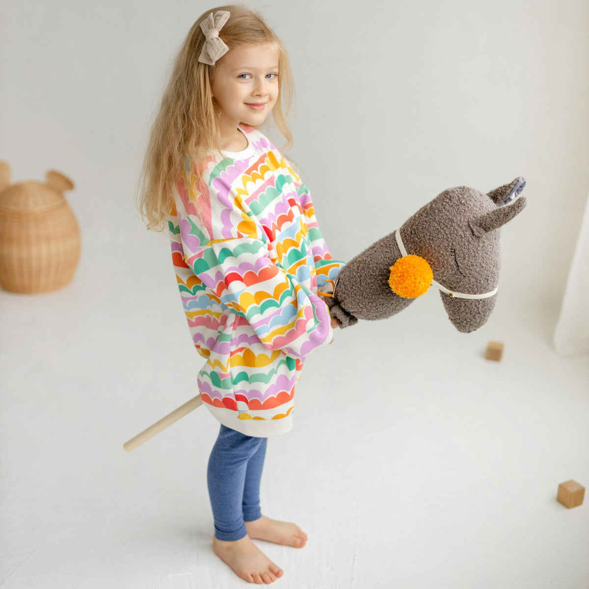 Bouclé Llama & Alpaca Hobby Horse Stick Toy – Grey