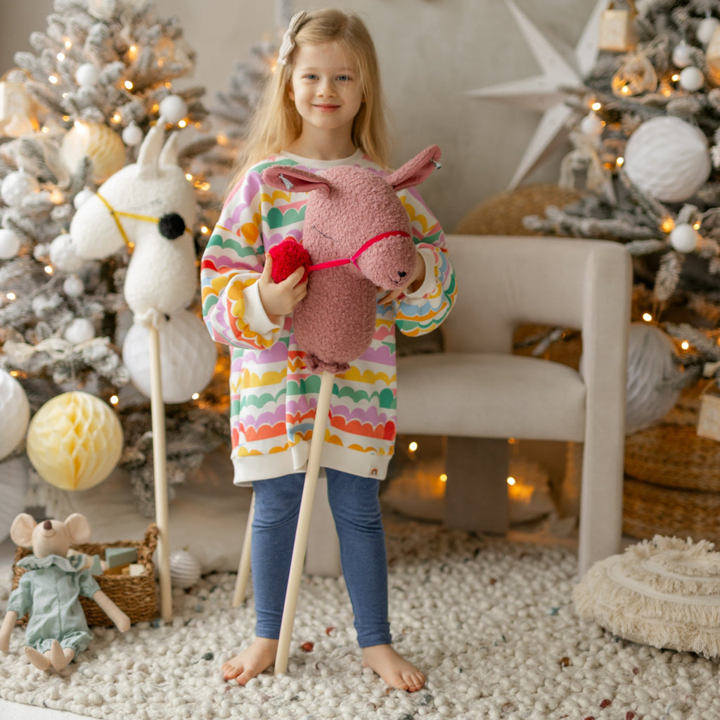Bouclé Llama & Alpaca Hobby Horse Stick Toy – Rose