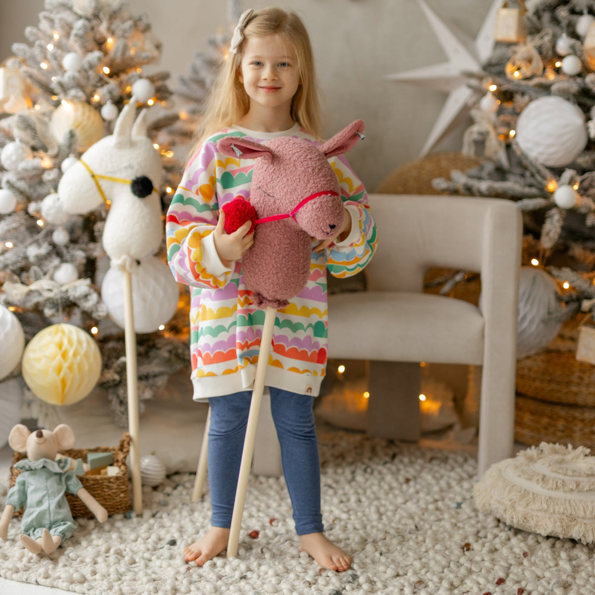Bouclé Llama & Alpaca Hobby Horse Stick Toy – Rose