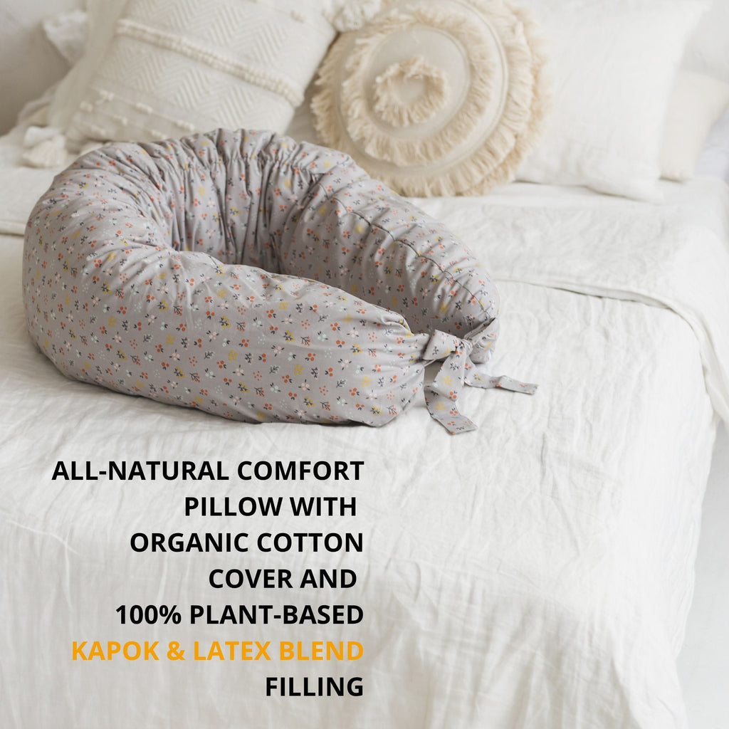 C-Shaped Body Pillow with Organic Cotton Cover – Grey