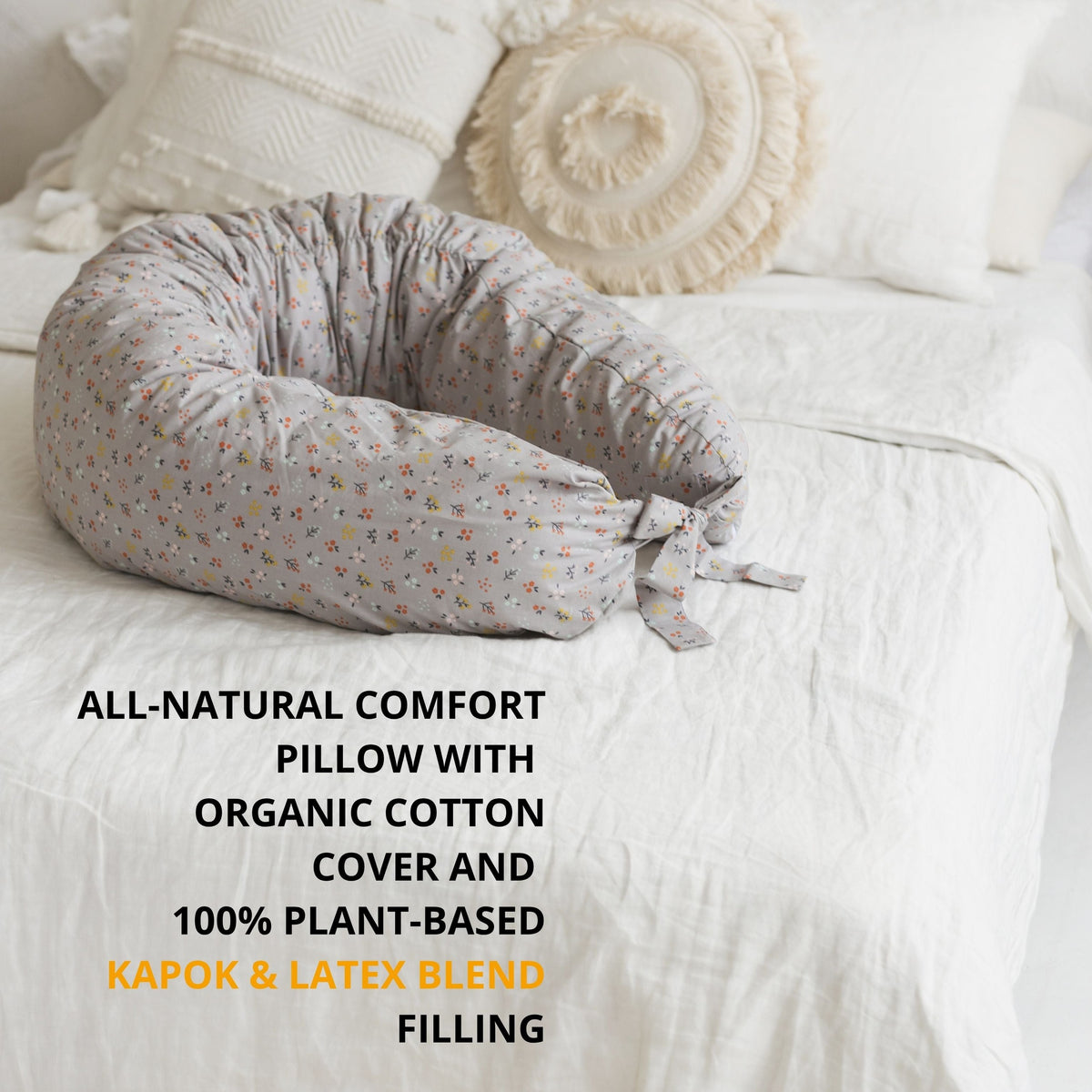 C-Shaped Body Pillow with Organic Cotton Cover – Grey