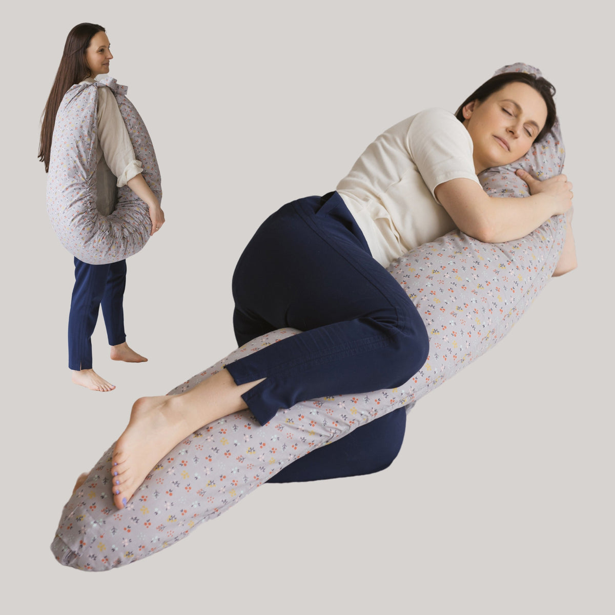 C-Shaped Body Pillow with Organic Cotton Cover – Grey