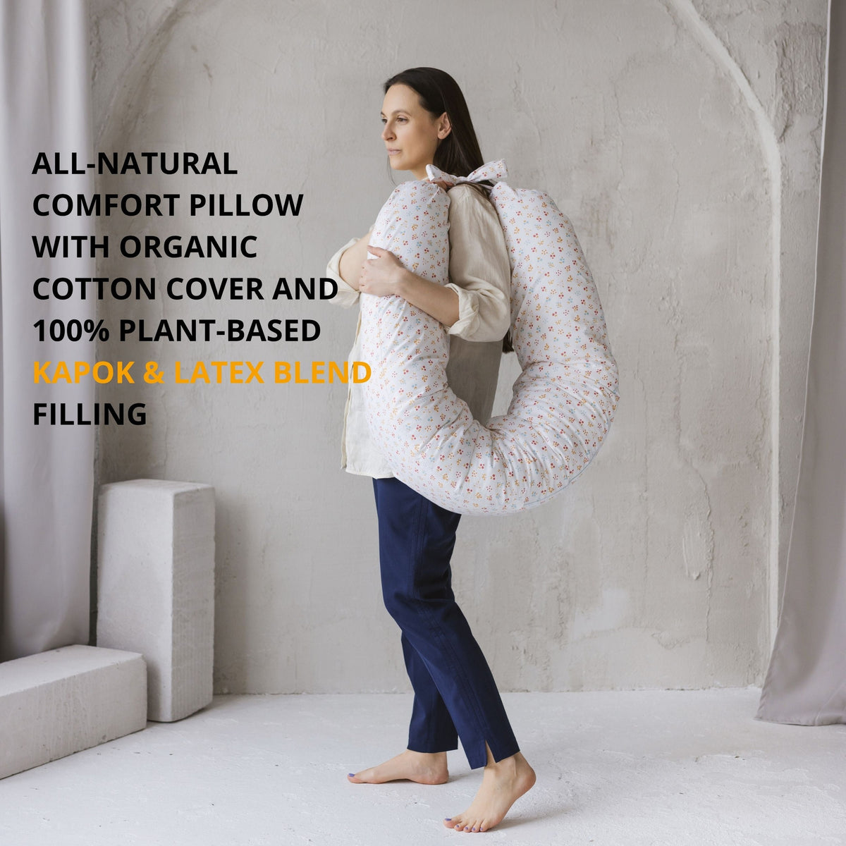 C-Shaped Body Pillow with Organic Cotton Cover – Milk White