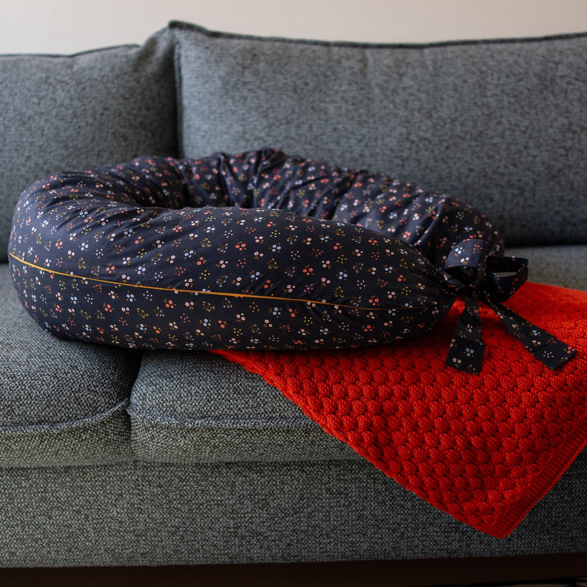 C-Shaped Body Pillow with Organic Cotton Cover – Navy Blue
