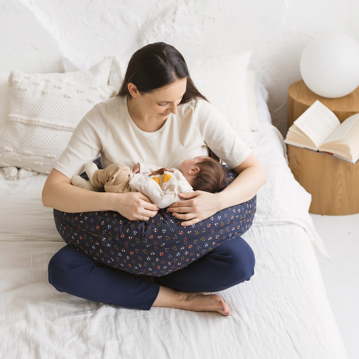 C-Shaped Body Pillow with Organic Cotton Cover – Navy Blue