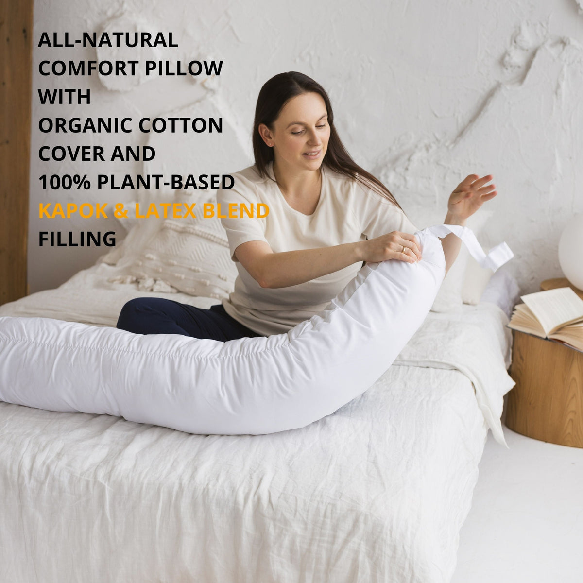 C-Shaped Body Pillow with Organic Cotton Cover – White