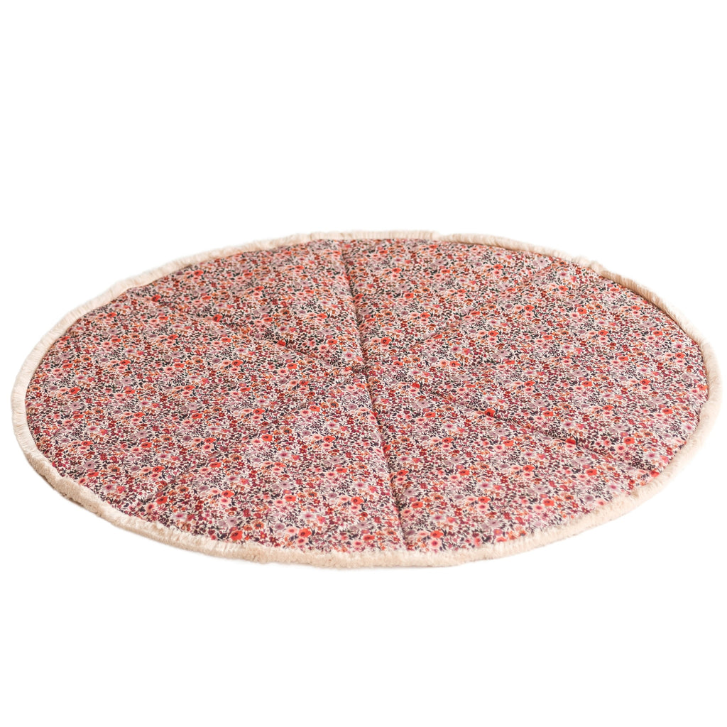 Kids Floor Mat with Cotton Fringe – Floral Rose, 115 cm