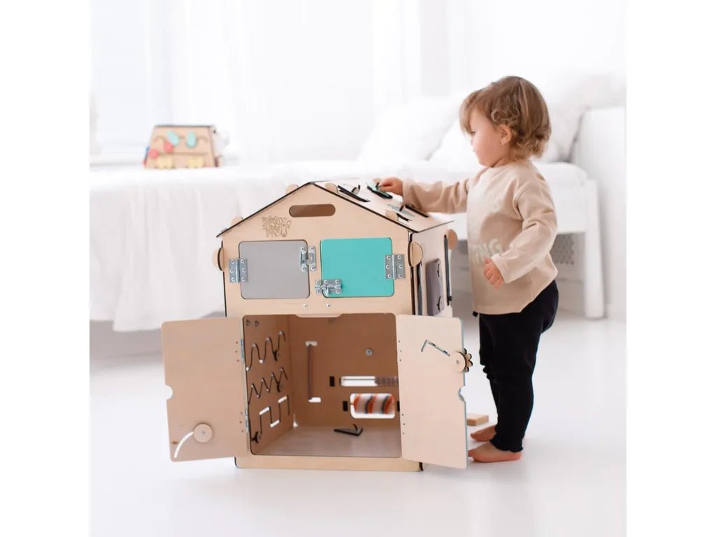 Mint Busy Board House – 6-Panel Montessori Activity Playhouse, Limited Edition - Tiny Tugz™