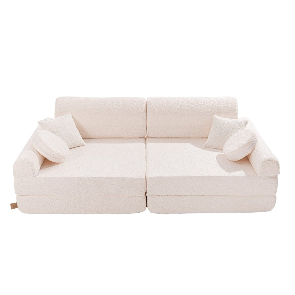 Modular Kids Play Sofa, Large - Bouclé, 160 x 80 cm (White) - Tiny Tugz™